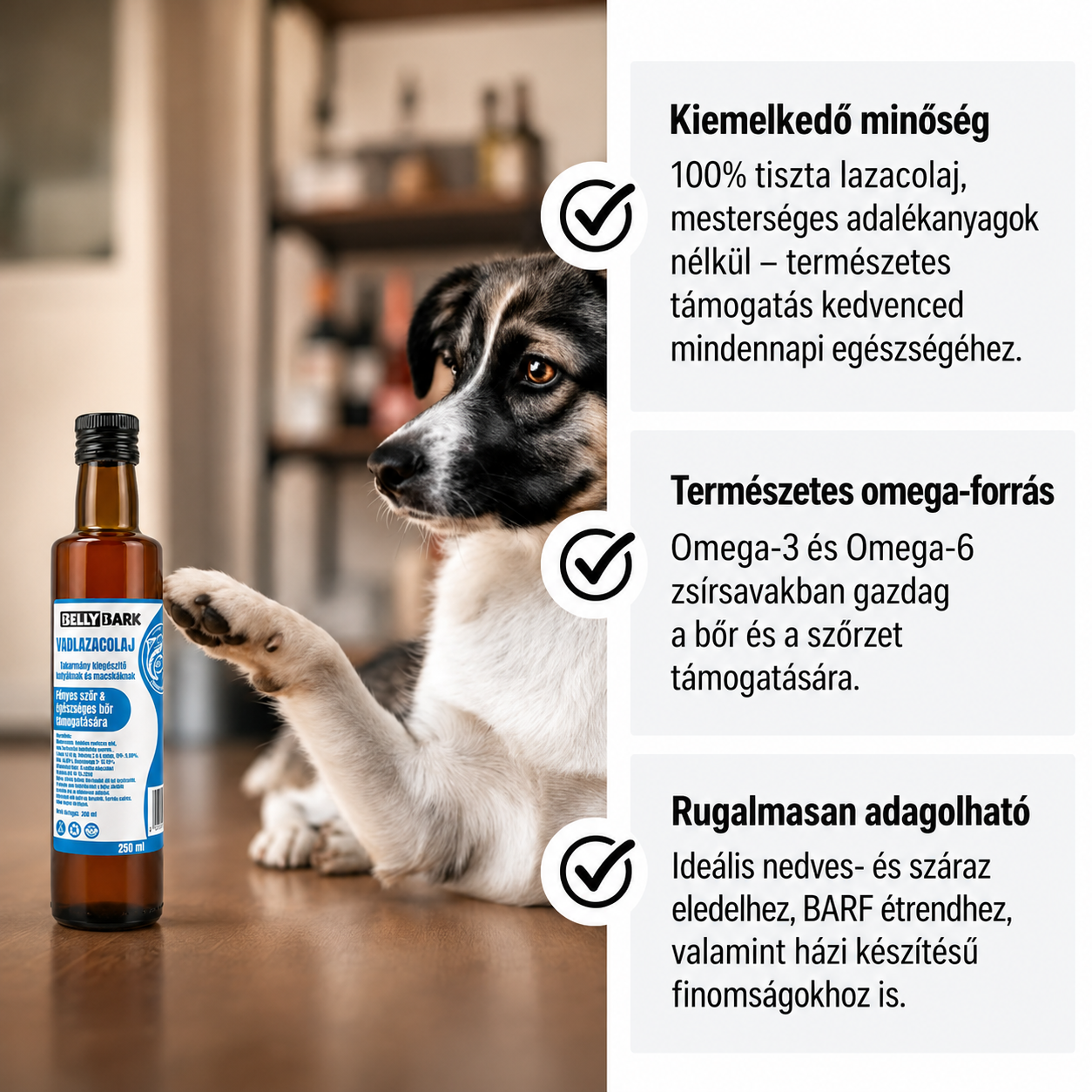 Vadlazacolaj kutyáknak fényes szőr és egészséges bőr támogatására